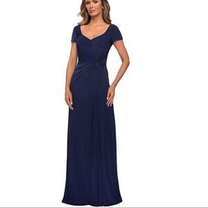 La Femme Short Sleeve Twist Knot A-Line Dress